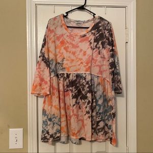 Boutique Tie Dye Babydoll Top
